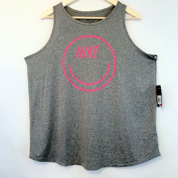 Nike Tops - Nike Dri Fit Smiley Graphic Heathered Gray Tank 1X